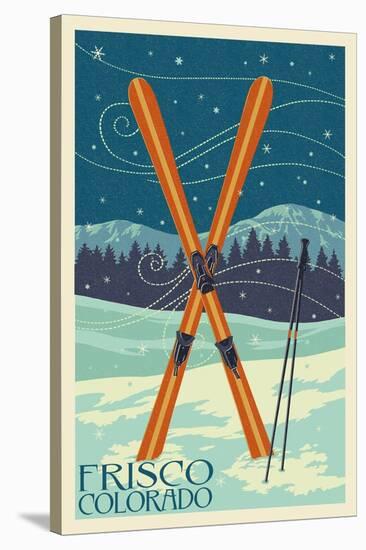 Frisco, Colorado - Crossed Skis-Lantern Press-Stretched Canvas