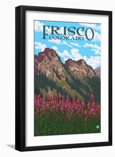 Frisco, Colorado - Fireweed and Mountains-Lantern Press-Framed Art Print
