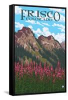 Frisco, Colorado - Fireweed and Mountains-Lantern Press-Framed Stretched Canvas