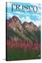 Frisco, Colorado - Fireweed and Mountains-Lantern Press-Stretched Canvas