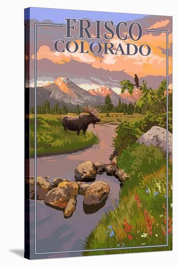 Frisco, Colorado - Moose and Meadow Scene-Lantern Press-Stretched Canvas