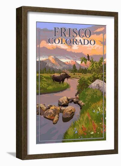 Frisco, Colorado - Moose and Meadow Scene-Lantern Press-Framed Art Print