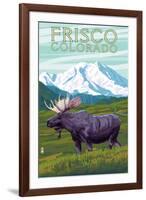 Frisco, Colorado - Moose and Mountains-Lantern Press-Framed Art Print