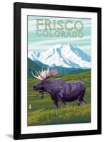 Frisco, Colorado - Moose and Mountains-Lantern Press-Framed Art Print