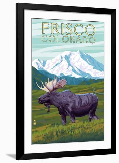 Frisco, Colorado - Moose and Mountains-Lantern Press-Framed Art Print