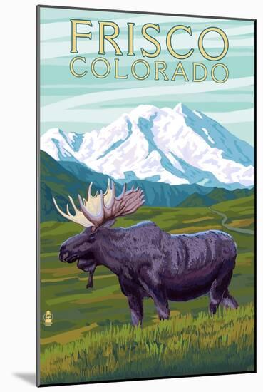 Frisco, Colorado - Moose and Mountains-Lantern Press-Mounted Art Print