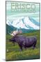 Frisco, Colorado - Moose and Mountains-Lantern Press-Mounted Art Print