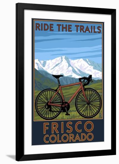Frisco, Colorado - Mountain Bike and Mountains-Lantern Press-Framed Art Print