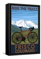 Frisco, Colorado - Mountain Bike and Mountains-Lantern Press-Framed Stretched Canvas