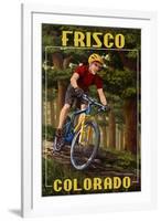 Frisco, Colorado - Mountain Biker in Trees-Lantern Press-Framed Art Print