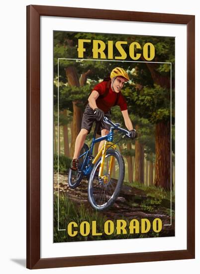 Frisco, Colorado - Mountain Biker in Trees-Lantern Press-Framed Art Print