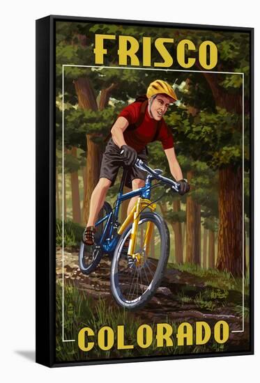 Frisco, Colorado - Mountain Biker in Trees-Lantern Press-Framed Stretched Canvas