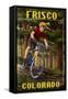 Frisco, Colorado - Mountain Biker in Trees-Lantern Press-Framed Stretched Canvas