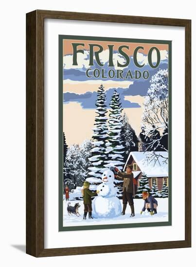 Frisco, Colorado - Snowman Scene-Lantern Press-Framed Art Print