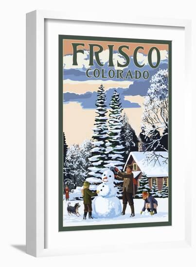 Frisco, Colorado - Snowman Scene-Lantern Press-Framed Art Print