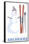 Frisco, Colorado - Snowman with Skis-Lantern Press-Framed Stretched Canvas