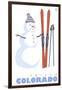 Frisco, Colorado - Snowman with Skis-Lantern Press-Framed Art Print