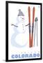 Frisco, Colorado - Snowman with Skis-Lantern Press-Framed Art Print