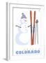 Frisco, Colorado - Snowman with Skis-Lantern Press-Framed Art Print