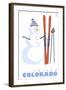 Frisco, Colorado - Snowman with Skis-Lantern Press-Framed Art Print