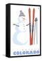 Frisco, Colorado - Snowman with Skis-Lantern Press-Framed Stretched Canvas