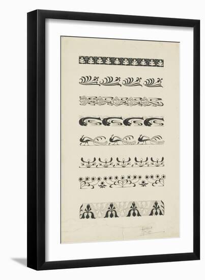 Frise d'éléments floraux et animaliers : raies, dauphins, paons-null-Framed Premium Giclee Print
