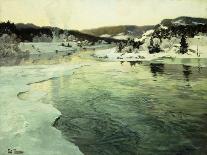 Snow-Covered Buildings by a River-Fritz Thaulow-Giclee Print