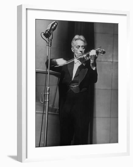 Fritz Kreisler, Austrian-Born Violinist and Composer, Playing Violin During Broadcast at NBC Studio-Alfred Eisenstaedt-Framed Premium Photographic Print