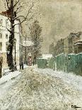 Snow-Covered Buildings by a River-Fritz Thaulow-Giclee Print