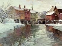 Snow-Covered Buildings by a River-Fritz Thaulow-Giclee Print