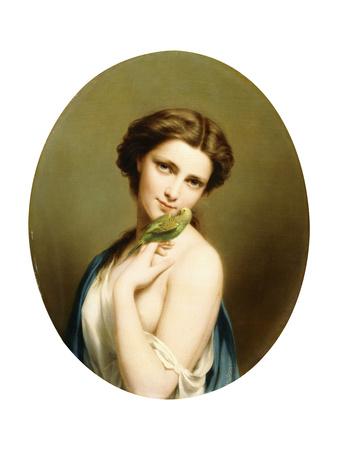 A Young Beauty with a Parakeet
