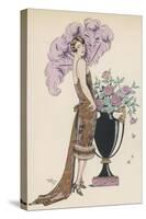 Frock Fur and Feather Fan-Georges Barbier-Stretched Canvas