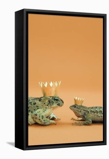 Frog and Lizard Wearing Crowns-Walter B. McKenzie-Framed Stretched Canvas