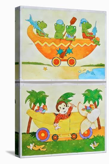 Frog boat and monkey car-Christian Kaempf-Stretched Canvas