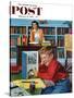 "Frog in the Library" Saturday Evening Post Cover, February 25, 1956-Richard Sargent-Stretched Canvas