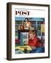 "Frog in the Library" Saturday Evening Post Cover, February 25, 1956-Richard Sargent-Framed Premium Giclee Print