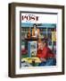 "Frog in the Library" Saturday Evening Post Cover, February 25, 1956-Richard Sargent-Framed Giclee Print