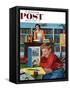 "Frog in the Library" Saturday Evening Post Cover, February 25, 1956-Richard Sargent-Framed Stretched Canvas