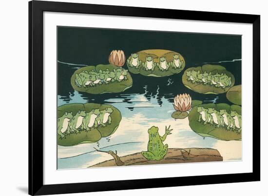 Frog Leading Swamp Chorus-null-Framed Art Print