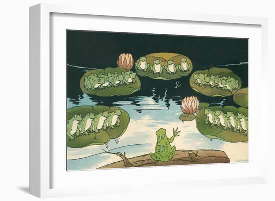 Frog Leading Swamp Chorus-null-Framed Art Print