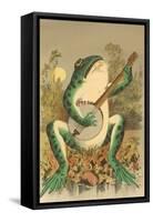 Frog Playing Banjo in Moonlight-null-Framed Stretched Canvas