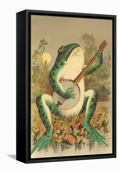 Frog Playing Banjo in Moonlight-null-Framed Stretched Canvas