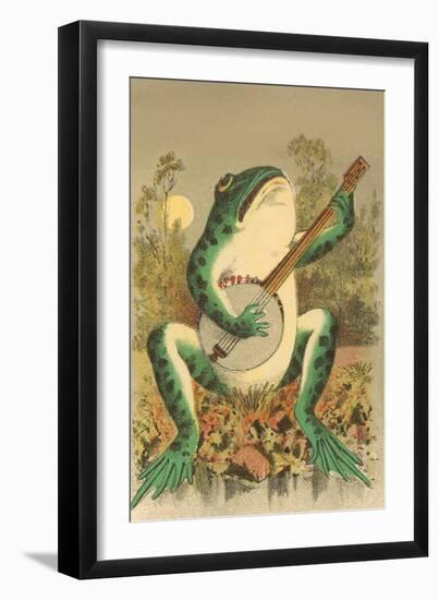 Frog Playing Banjo in Moonlight-null-Framed Art Print