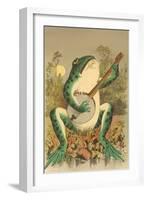 Frog Playing Banjo in Moonlight-null-Framed Art Print