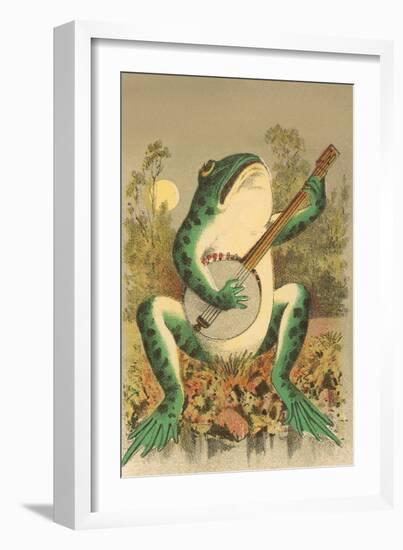 Frog Playing Banjo in Moonlight-null-Framed Art Print