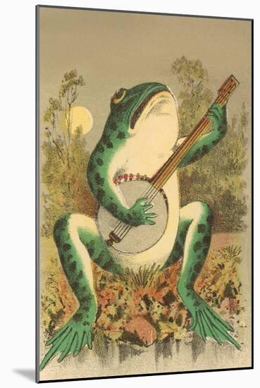 Frog Playing Banjo in Moonlight-null-Mounted Art Print