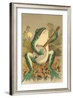 Frog Playing Banjo in Moonlight-null-Framed Art Print