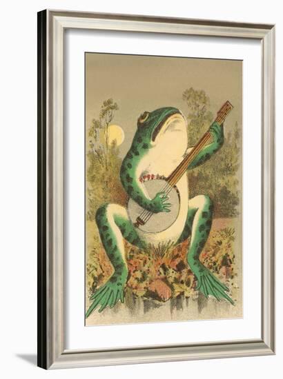 Frog Playing Banjo in Moonlight-null-Framed Art Print