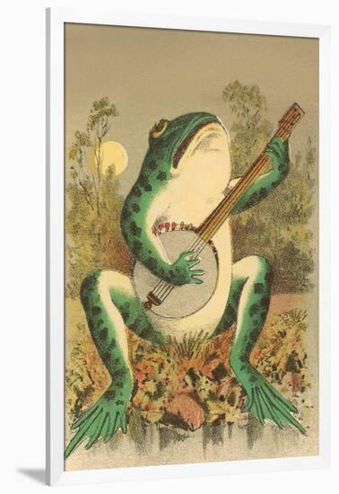 Frog Playing Banjo in Moonlight-null-Framed Art Print