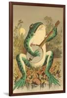 Frog Playing Banjo in Moonlight-null-Framed Art Print